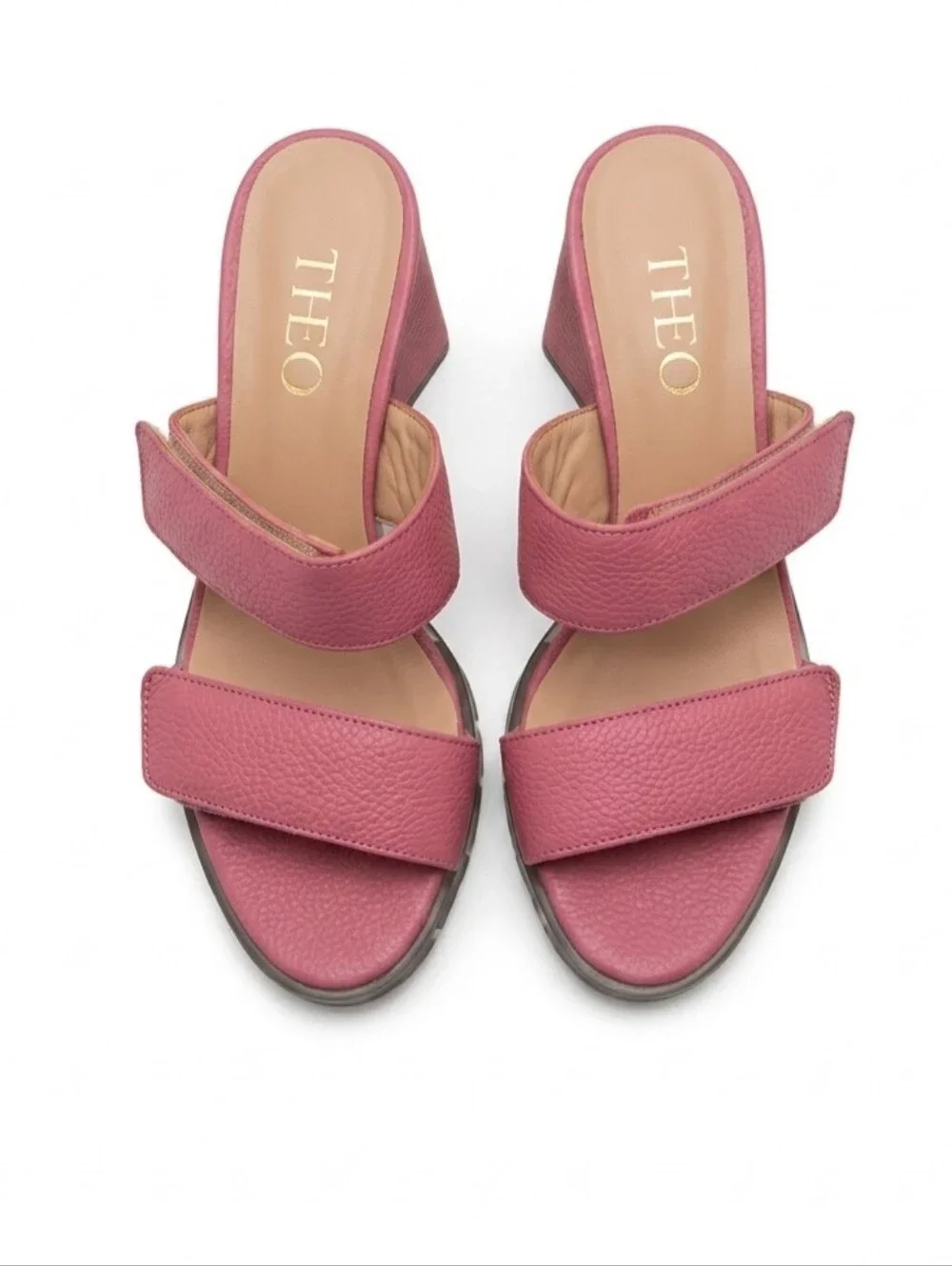 THEO Dusty Rose Chunky Platform Block Heel Slide Sandals Sz. 40/9 Barbie